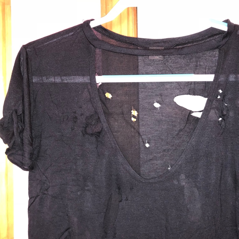 Distressed Ripped Cut Out Tee - Picture 6 of 7